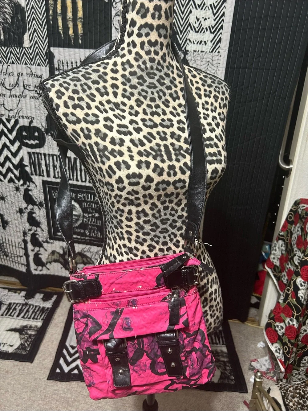 Women's Pink Crossbody Bag with Black Accents